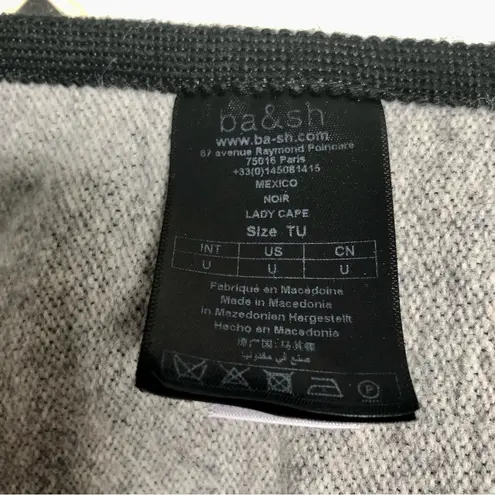 Ba&sh Lady Cape Colorblock Poncho Black Grey Lace Up Neckline Wool OSFM Western