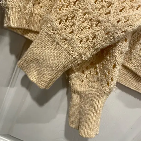 J.Crew NWT  Size S Cream Pointelle Fringe Knit Crewneck Pullover Sweater