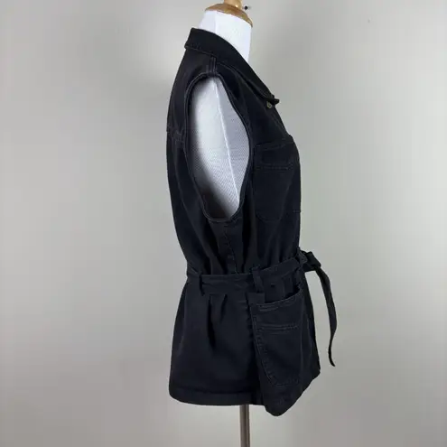 Vintage 90s Denim & Co Denim Vest Womens Large Black Belted Button Up Pockets L