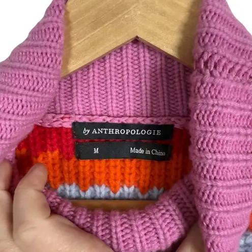 Anthropologie Women’s Wool/Cashmere Chunky Knit Rainbow Stripe Turtleneck M Pink Size M