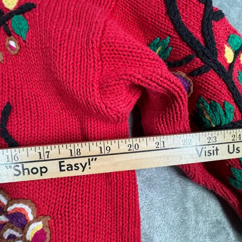 The Import Workshop Sweater Cardigan Embroidered Knit Button Up Red Womens Large - Image 10