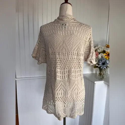 st. john's bay St John’s Bay Crocheted/Knit Cream Open Cardigan