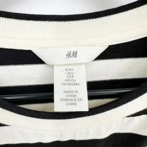 H&M Long Sleeve T-Shirt Striped Drop Shoulder Crew Neck Cream Black Women's S