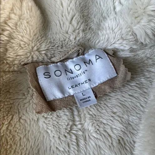 Sonoma  Tan Suede Leather Faux Fur Lined Hooded Jacket SIZE L