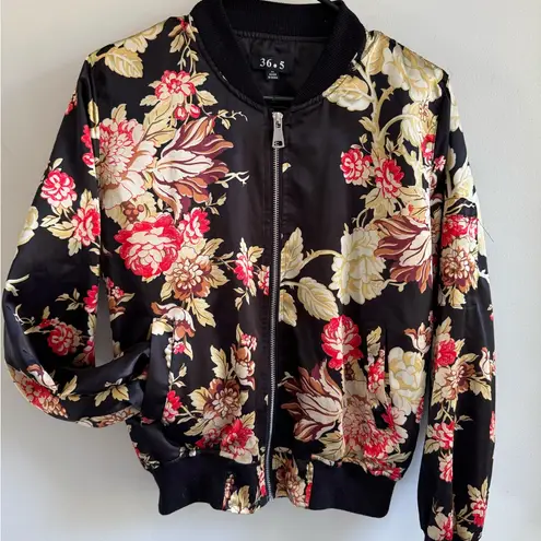 36.5 Satin Floral Bomber Jacket - Black and Red woman’s sz M