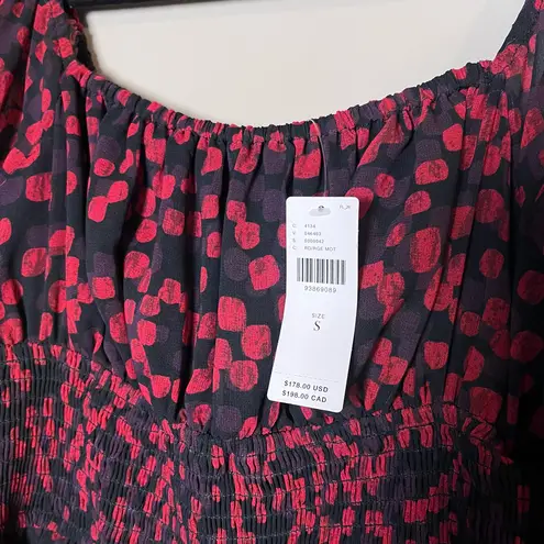 Hutch Anthropologie NEW Ruffle Puff Sleeve Flounce Smocked Romper Black Red S