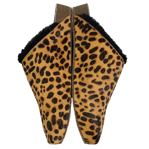 Johnny Was  Cheetah calf hair faux fur trimmed Mules size 6