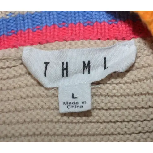 THML Cute Halter Top Sweater Color Block Crochet Ladies Size L Boho Festival