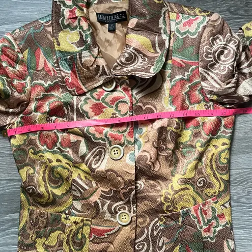 Lafayette 148 Petite Ruffle Sleeve Brown Gold Pink Floral Blazer Size 8P Career