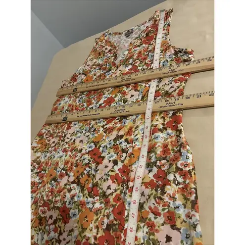 J.Jill  Womens Ditsy Floral Sleeveless Midi Shift Dress Size 14 Orange Collarless