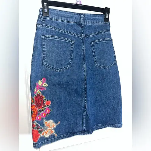 Anthropologie Gardener’s Denim Embellished Skirt Cecilia Prada SP Appliqué Rose