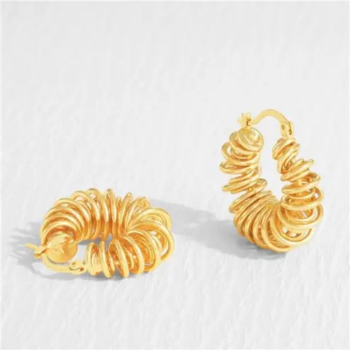Twisted 14K Gold Plated  Beaded Thick Hoop Earrings