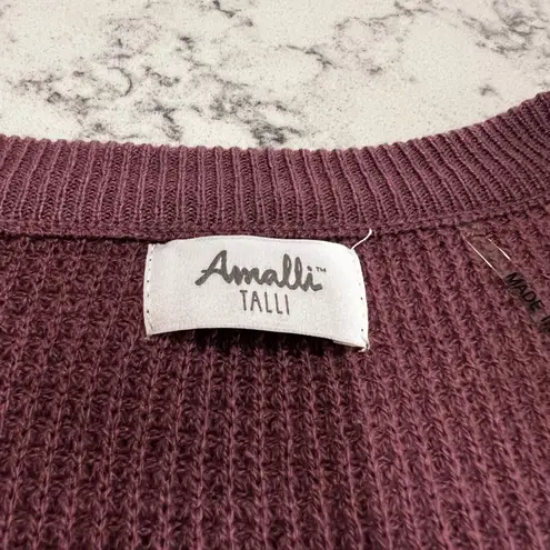 NWOT Amalli Talli Womens Tall Size Long Sleeve Button Waffle Knit Sweater Top Purple