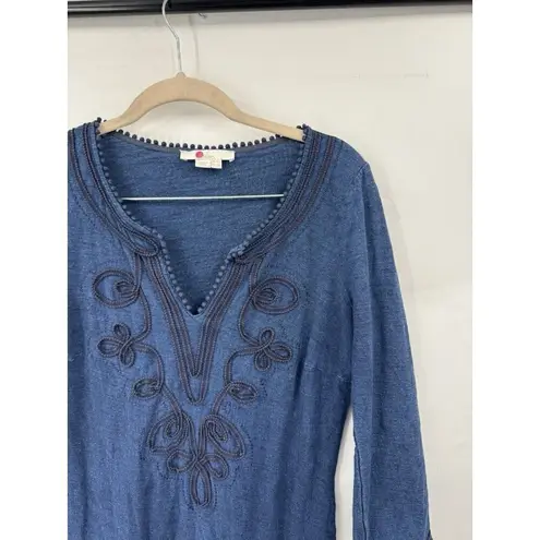 Boden Reanna Jersey Mini Dress‎ Women 6L Indigo Embroidered Bohemian Feminine Blue Size 6