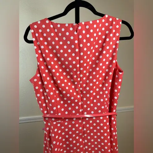 Signature Darby Women’s Coral White Polka Dot Sleeveless Swing Dress Retro Chic Size 14