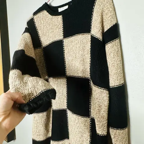 Vintage Paul Harris Black Checkered Shoulder Pad Oversized Sweater size Large