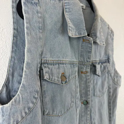 The Foxy Kind Light Wash Denim Vest S/M Button Front Trucker Grunge Style Blue Size undefined