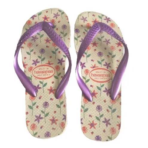 Havaianas Top  𑁍 Flower Print Flip Flops 𑁍 Brazilian Beach Sandals 𑁍 Purple