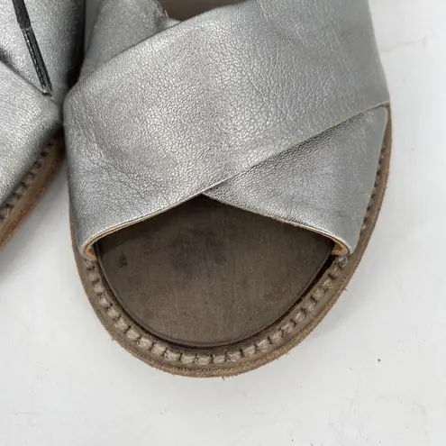 P. Monjo Roman Style Slingback Sandals Lace Up Silver Tan Leather Womens Size 36