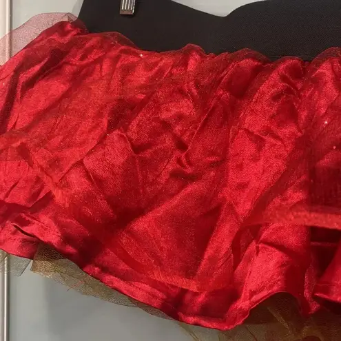 Red Yellow Sparkly Mini Rave EDC Ultra Skirt Handmade Layered Size M
