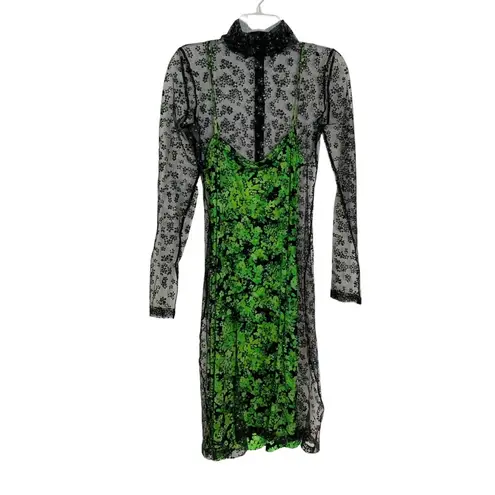 NEW Stine Goya Ibi Floral Pointilism Mesh Overlay Dress with Flaw Size XS