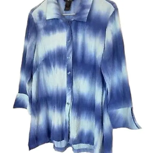 Ali Miles Tie Dye Tunic Blouse Size XL Crinkle Blue White