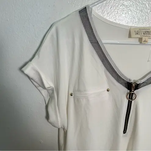 Sweet Wanderer Blouse White Black Mesh Half Zip S