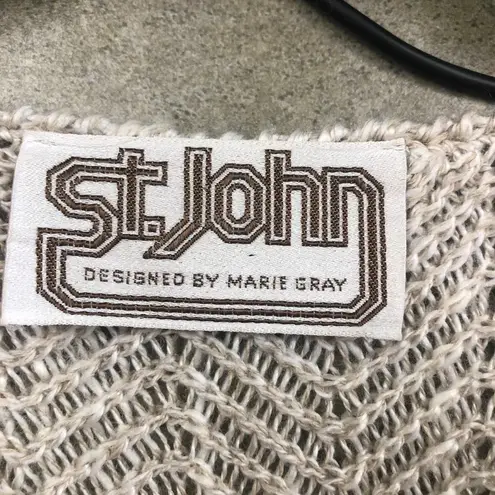 St. John vintage womens tie front sleeveless sweater vest cardigan tan