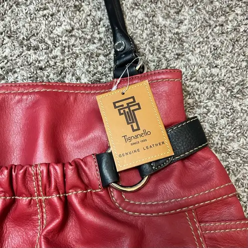Tignanello Red Shoulder Bag with Ruched Design