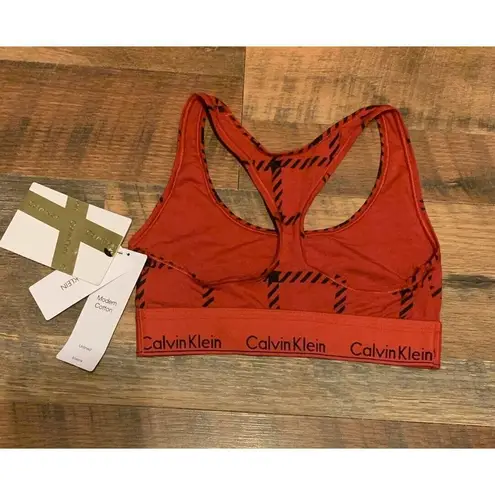 Calvin Klein  Women's Unlined Bralette Red Black Plaids Sports Bra Size XS