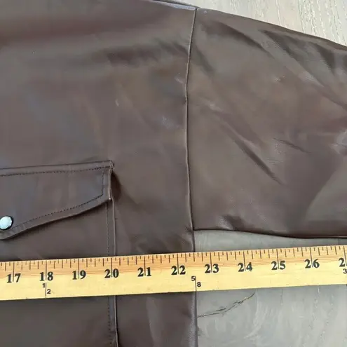 Acoa Faux Leather Shacket Sz S Brown Pearl Snap Western 90's Baggy Oversized