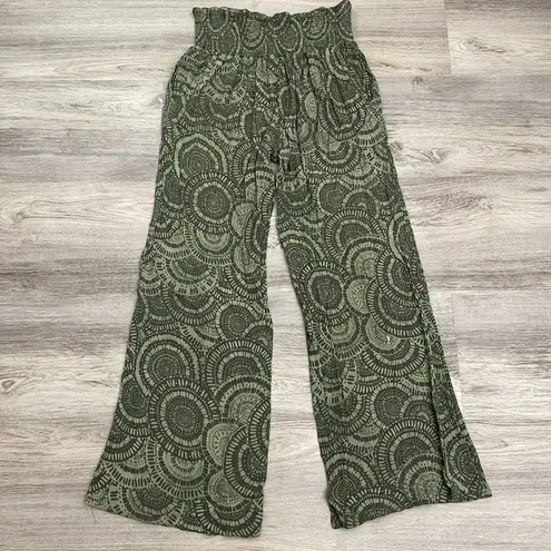 Three Dots Green Geometric Print Elastic Waist Women's Pull on Pants Size Medium