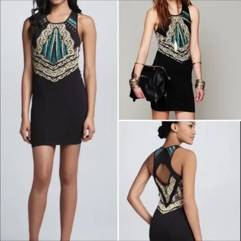 Free People  Out Of Africa Deadstock Dress Geometric Aztec Mini Cut Out Back M