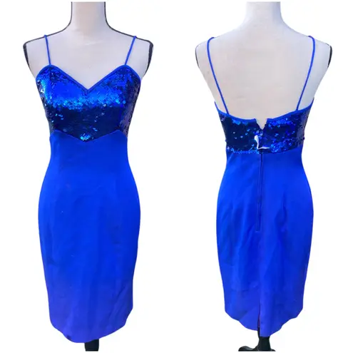 Vintage 90s Electric Blue Sequin Sleeveless Dress And Jacket Set 6