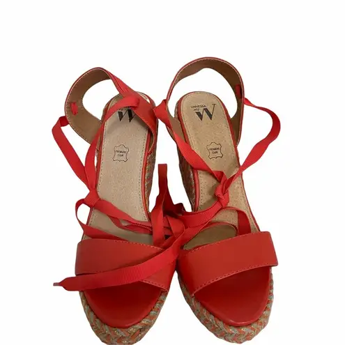 Anthropologie NWOT VANESSA WU Espadrille Wedge Coral Gold Gray Raffia Yarn Size 40/ US 10