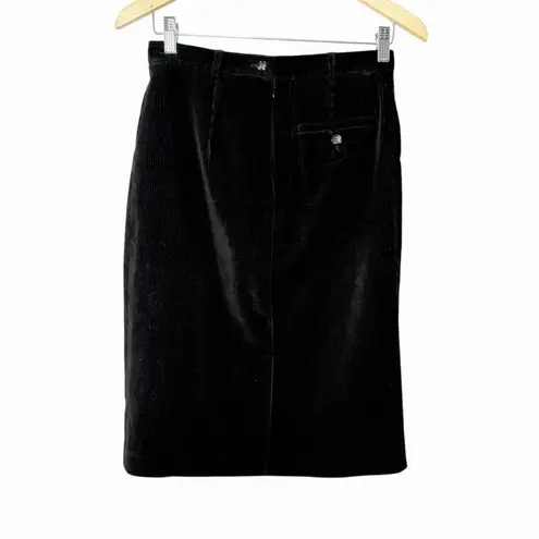 Weekend Max Mara Black Corduroy Pencil Skirt US 4 Stretch Back Slit Quiet Luxury