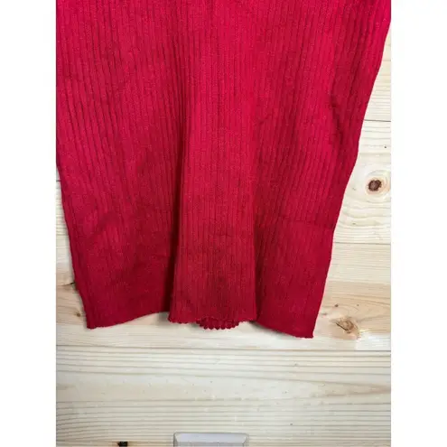 T Tahari  Women's Large Red Rhinestone Mock Neck Sleeveless Ribbed Sweater Pullov