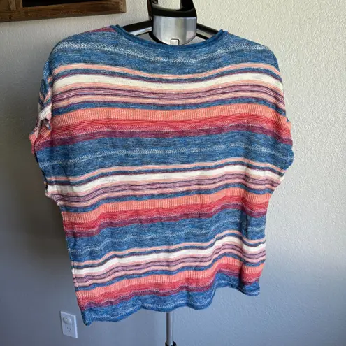 LRL Ralph Lauren Jeans Co Linen Cotton Blend Boat Neck Dolman Striped Top XL Pink