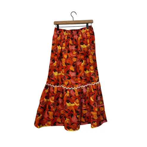 Farm Rio Tiered Flare-Hem Printed Midi Skirt