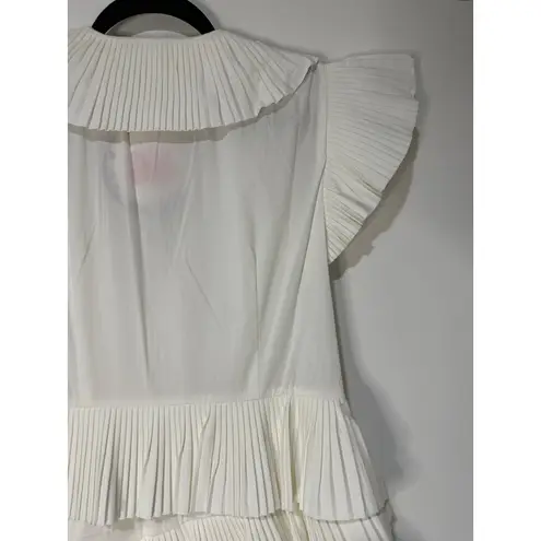 Celia B Bjorn Dress White Crisp Cotton Size Large NWT Pleated Ruffled Trim