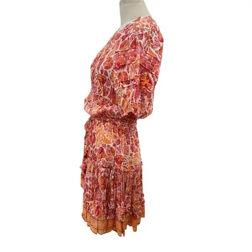 Poupette St. Barth Mini Bona V Red Chagal Printed Pink Orange Dress Size Small