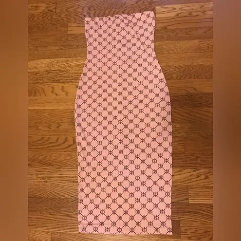 bodycon tube midi dress fancy print blush size S Pink