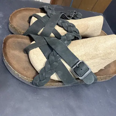 White Mountain Footbeds Harrington Black Boho Outdoor Leather Cork Sandals Sz 8