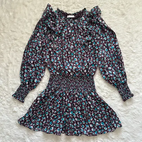 Ramy Brook Dress Penelope Silk Blend Ruffle Mini Long Sleeve Floral Purple S