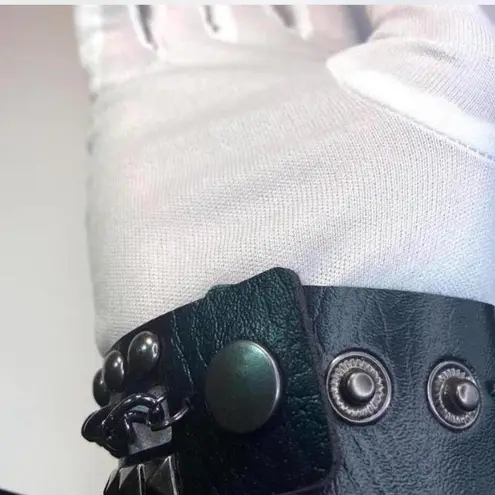 2 PCs faux leather chain spike studded Bracelets — Black