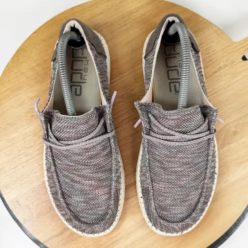 Hey Dude Wendy Sox Knit Lace Up Loafer Shoes Antique Rose Taupe Pink 9