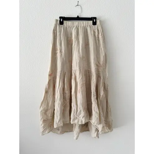 Johnny Was Workshop Joelle Embroidered Beige High-Low Maxi Skirt Size Small