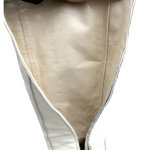 AUTHENTIC Gigi Favela White Leather Boots Heels Blue Gingham Leather 5.5