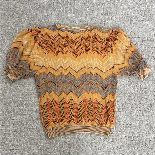 Ulla Johnson Priscilla Chevron Puff Sleeve Knit short sleeve yellow blue zigzag