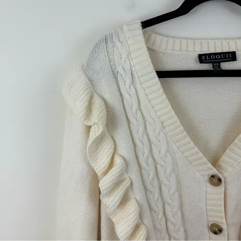 Eloquii Cream Cableknit Ruffled Button Cardigan Sweater Size 18/20 - Image 2